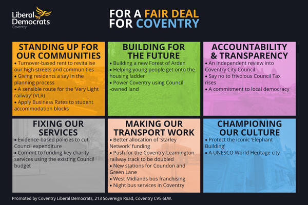An easy-read summary of the Coventry Liberal Democrats 'Fair Deal for Coventry'